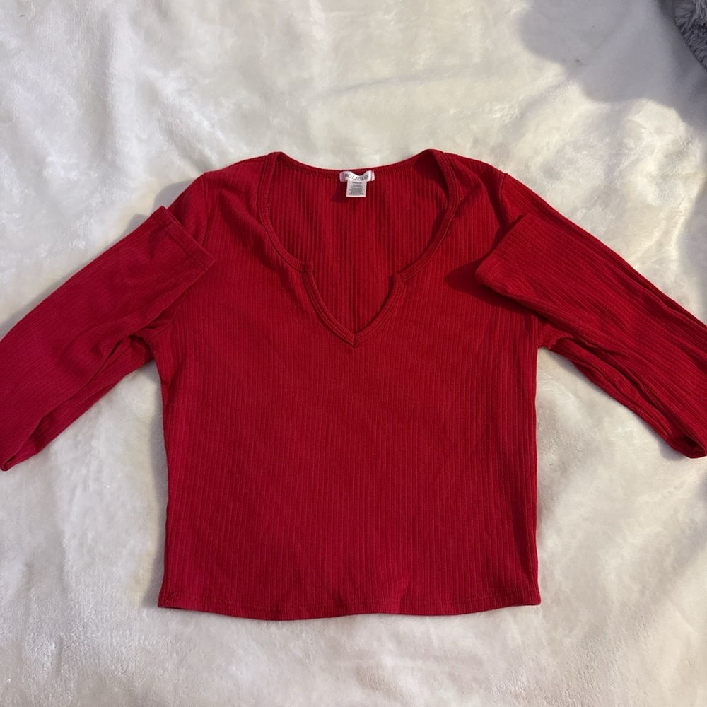 Red V-Neck Women's Top